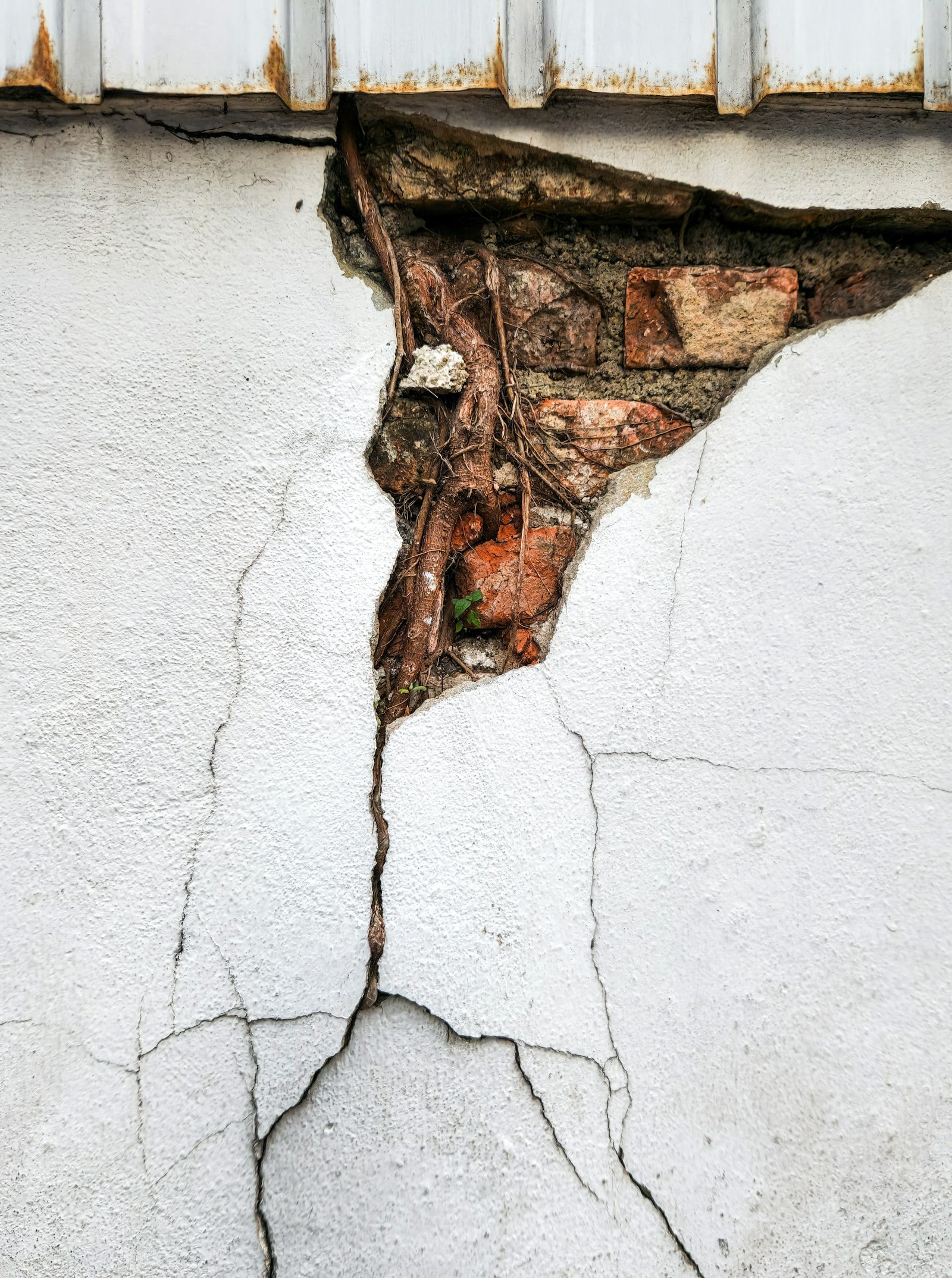 Crack in plaster at the corner of a building